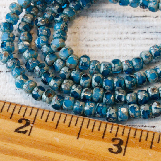 Size 6/0 Tri-cut Seed Beads - Pacific Blue and Turquoise with Picasso Finish - 50