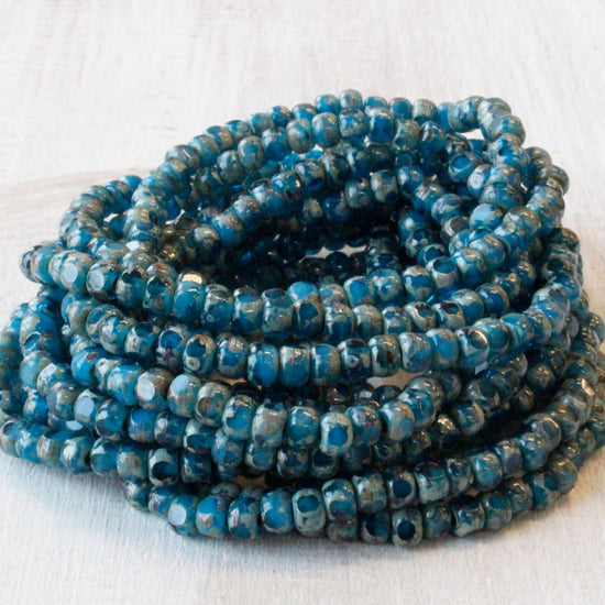 Size 6/0 Tri-cut Seed Beads - Pacific Blue and Turquoise with Picasso Finish - 50