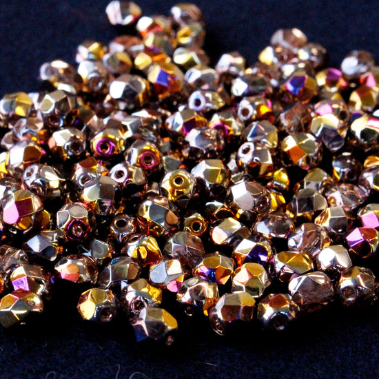 6mm Round Glass Bead - Crystal with Warm Marea Finish - 50 Beads