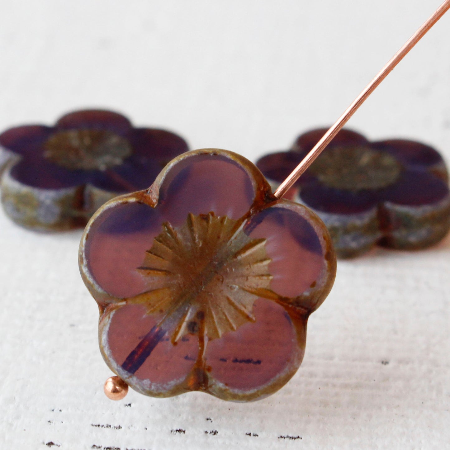 Load image into Gallery viewer, 21mm Hibiscus Flower Beads - Opaline Plum Purple - 10 Beads
