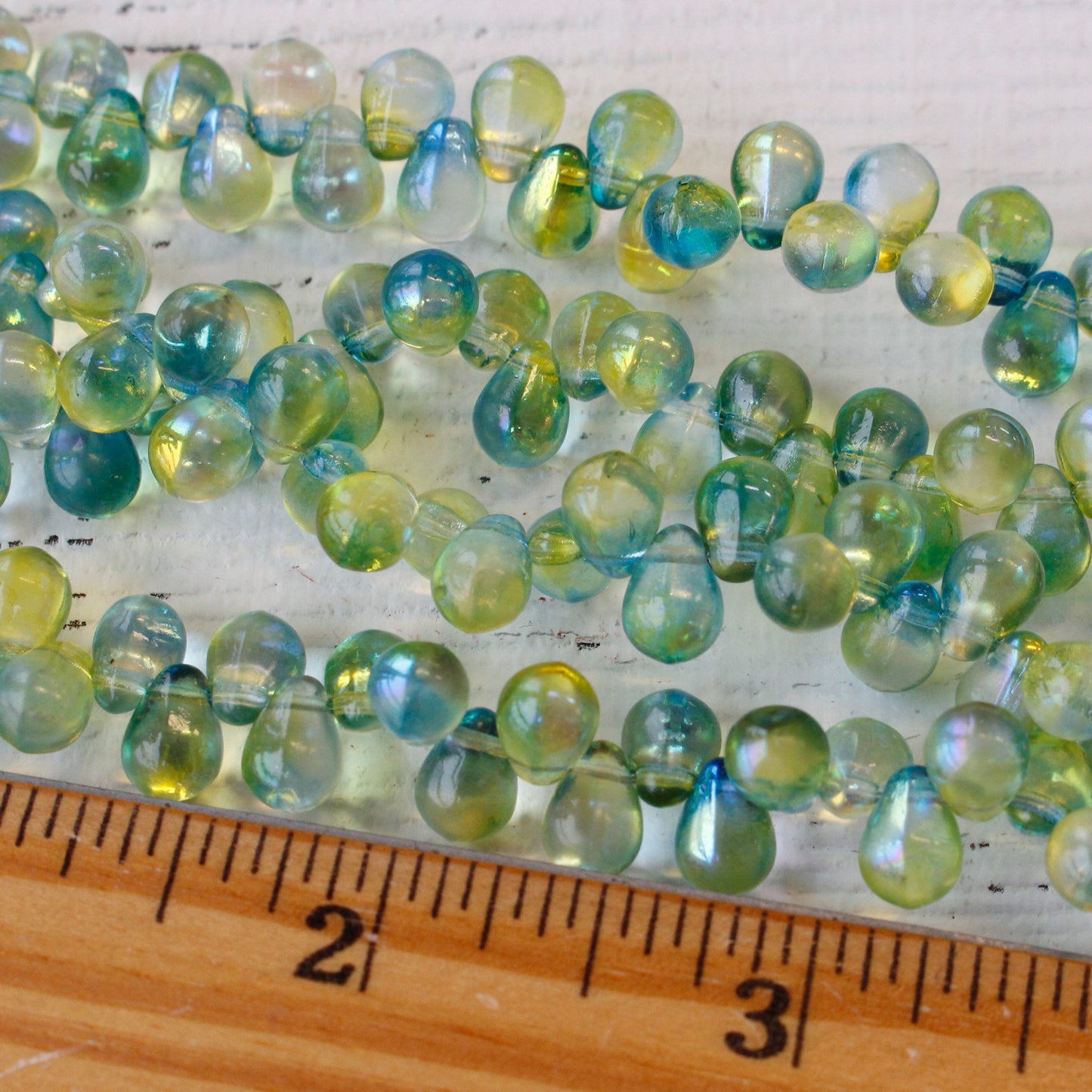 6x8mm Glass Teardrop Bead - Transparent Blue Green Mix  - 50 Beads