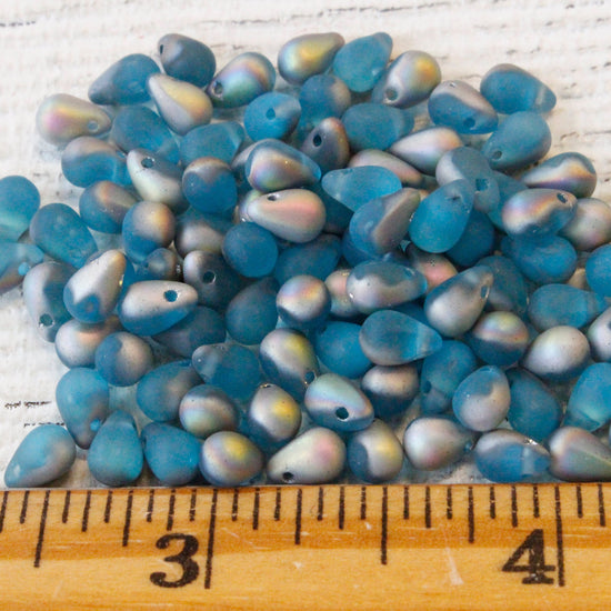 Load image into Gallery viewer, 6x9mm Glass Teardrop Beads - Teal &amp;amp; Silver Matte - 50 Beads
