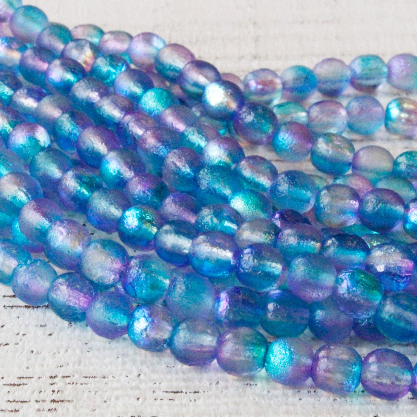 6mm Round Glass Beads - Etched Blue Lavender - 25 Beads