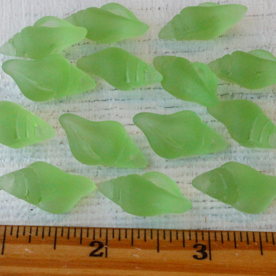 12x26mm Frosted Glass Conch Shell Beads - Peridot - 2 Beads