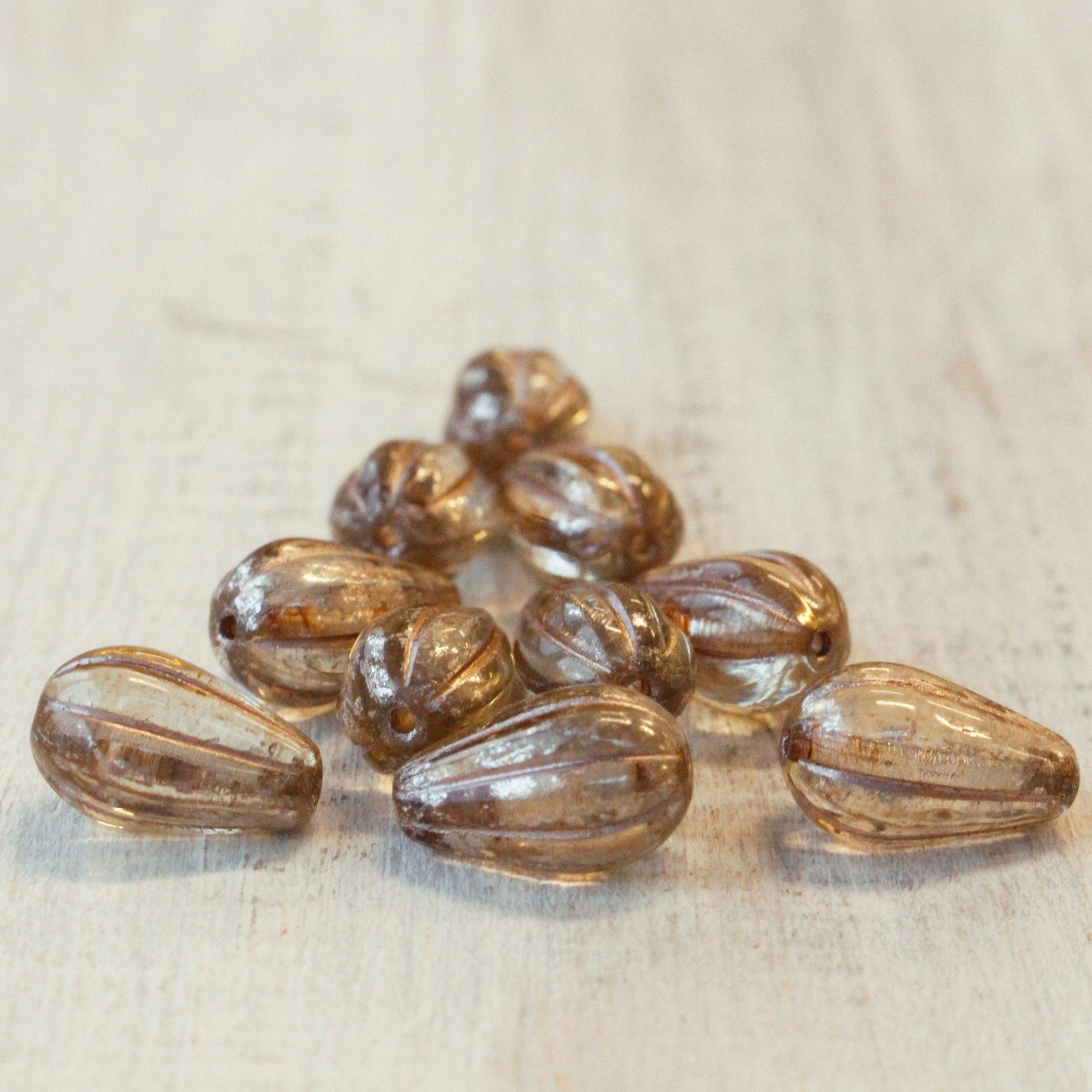 8x13mm Melon Drop - Crystal Antique - 10 Beads