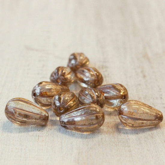 8x13mm Melon Drop - Crystal Antique - 10 Beads