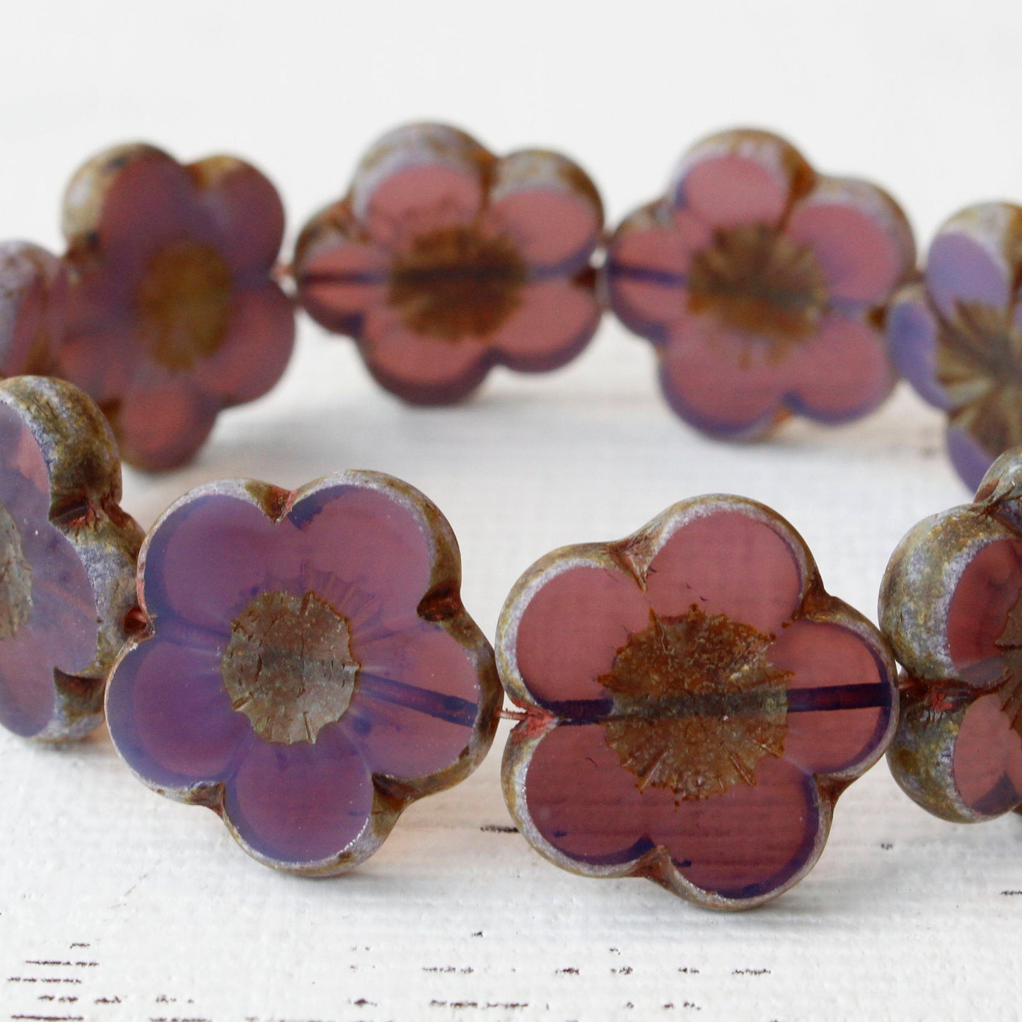 Load image into Gallery viewer, 21mm Hibiscus Flower Beads - Opaline Plum Purple - 10 Beads
