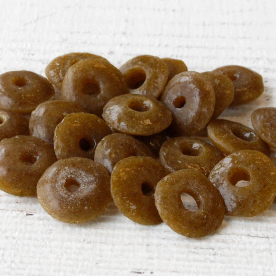 Rustic African Glass Donut Beads - Brown