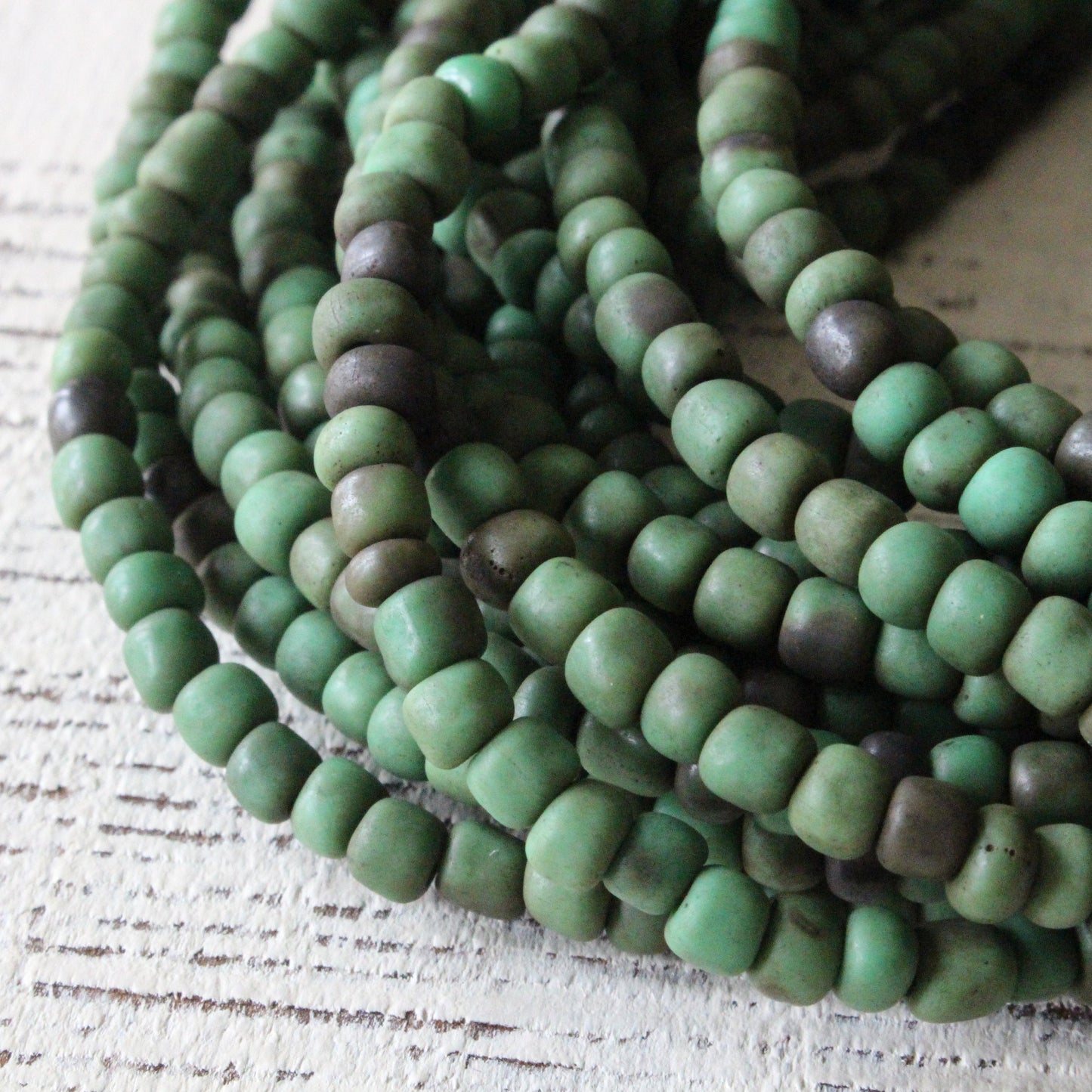 Rustic Indonesian Seed Beads - Dark Green Matte - 42 inches