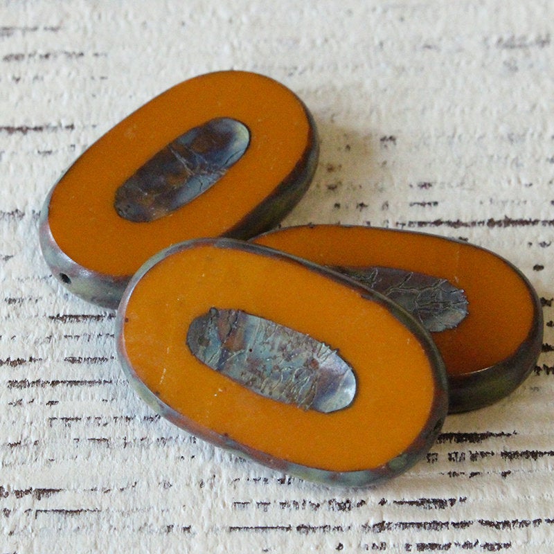 15x26mm Glass Oval Beads - Ochre - 2 or 10 beads