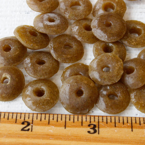 Rustic African Glass Donut Beads - Brown