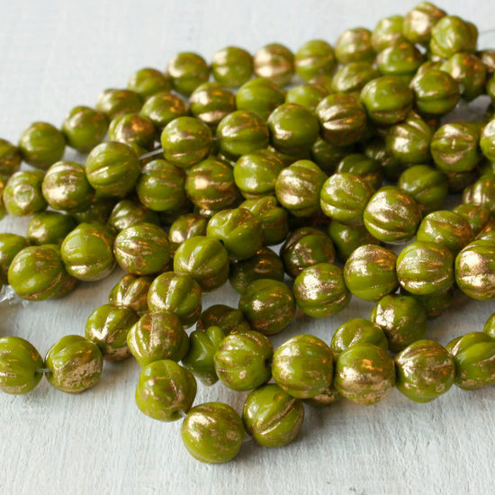 Load image into Gallery viewer, 4mm Melon Beads - Green with Gold Dust - 50 Beads
