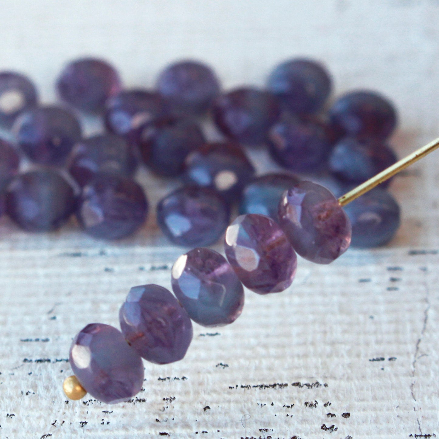 Load image into Gallery viewer, 7x5mm Firepolished Rondelle Beads - Lavender Mix - 25 Beads
