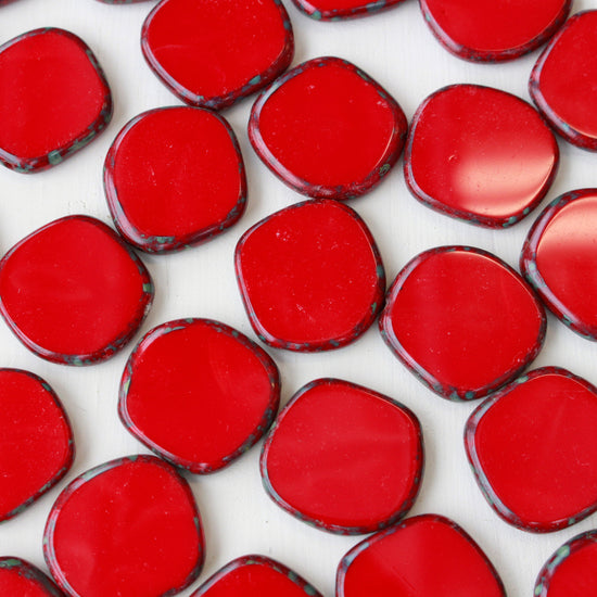 Load image into Gallery viewer, 20mm Irregular Coin Beads - Opaque Red - 6 or 12 Beads
