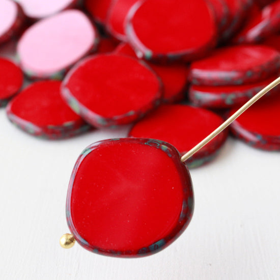 Load image into Gallery viewer, 20mm Irregular Coin Beads - Opaque Red - 6 or 12 Beads
