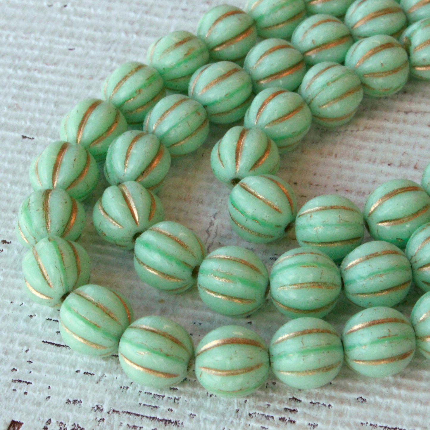 10mm Melon Beads for Jewelry Making Czech Glass Melon 10mm Round Beads  Czech Glass Beads Fluted Beads Pink With Gold Wash 