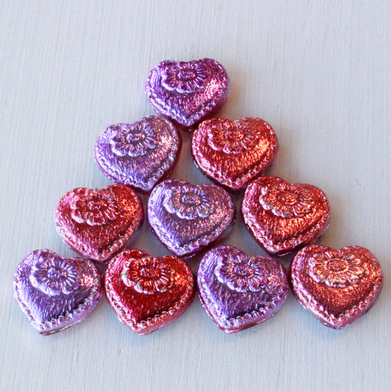 Load image into Gallery viewer, 17mm Glass Heart Beads - Purple Pink Mix - 6 or 12
