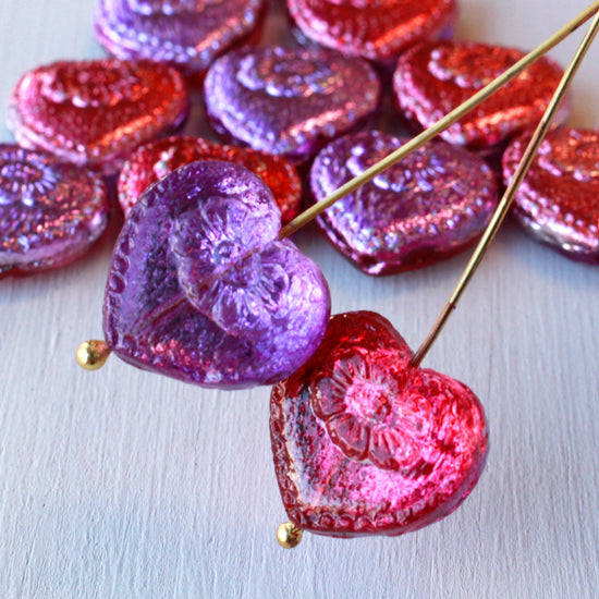 Load image into Gallery viewer, 17mm Glass Heart Beads - Purple Pink Mix - 6 or 12

