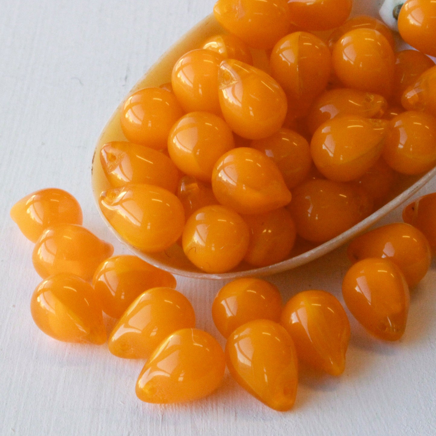 10x14mm Glass Teardrop Beads - Opaline Sunshine Orange