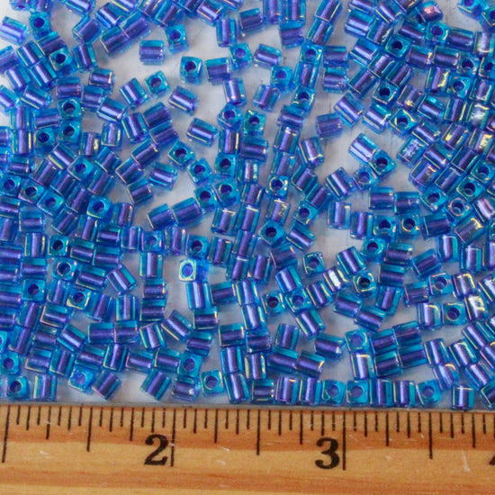 4mm Miyuki Cube Beads  - Purple Lined Aqua - 20 or 60 grams