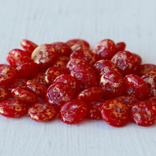 6mm Rondelle Beads - Red With Gold Dust - 50 Beads