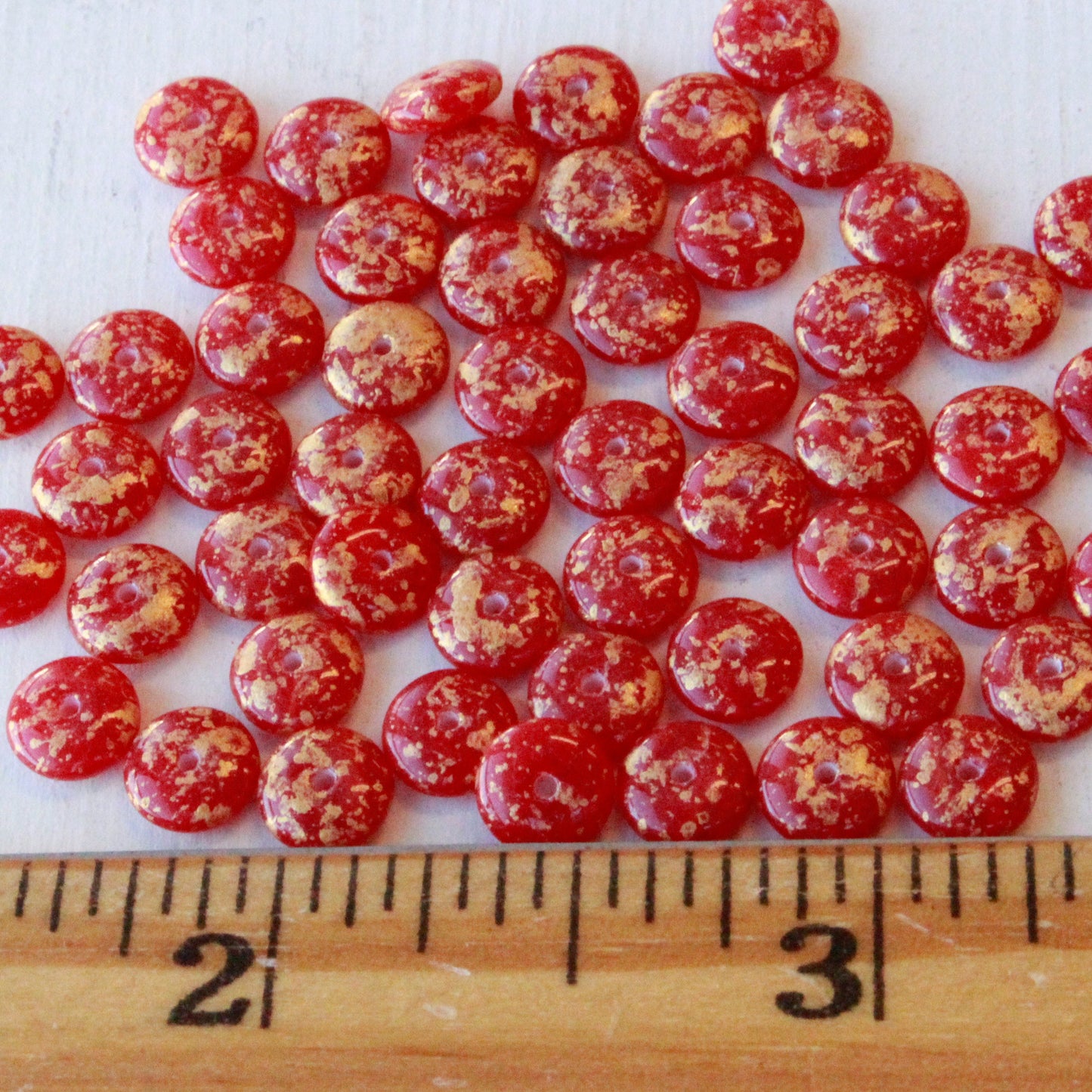 Load image into Gallery viewer, 6mm Rondelle Beads - Red With Gold Dust - 50 Beads
