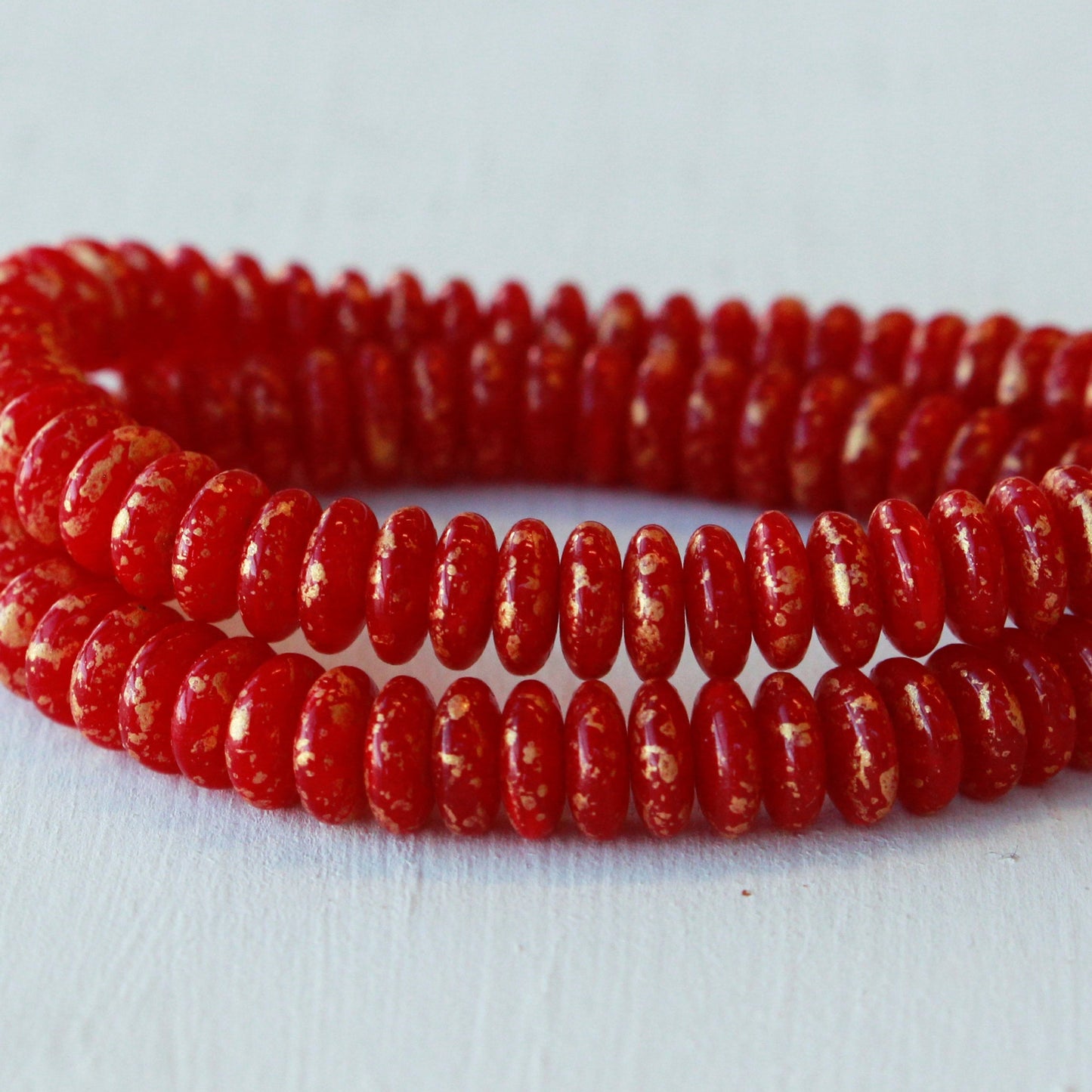 6mm Rondelle Beads - Red With Gold Dust - 50 Beads