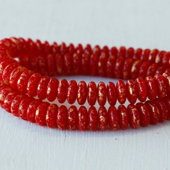 Load image into Gallery viewer, 6mm Rondelle Beads - Red With Gold Dust - 50 Beads
