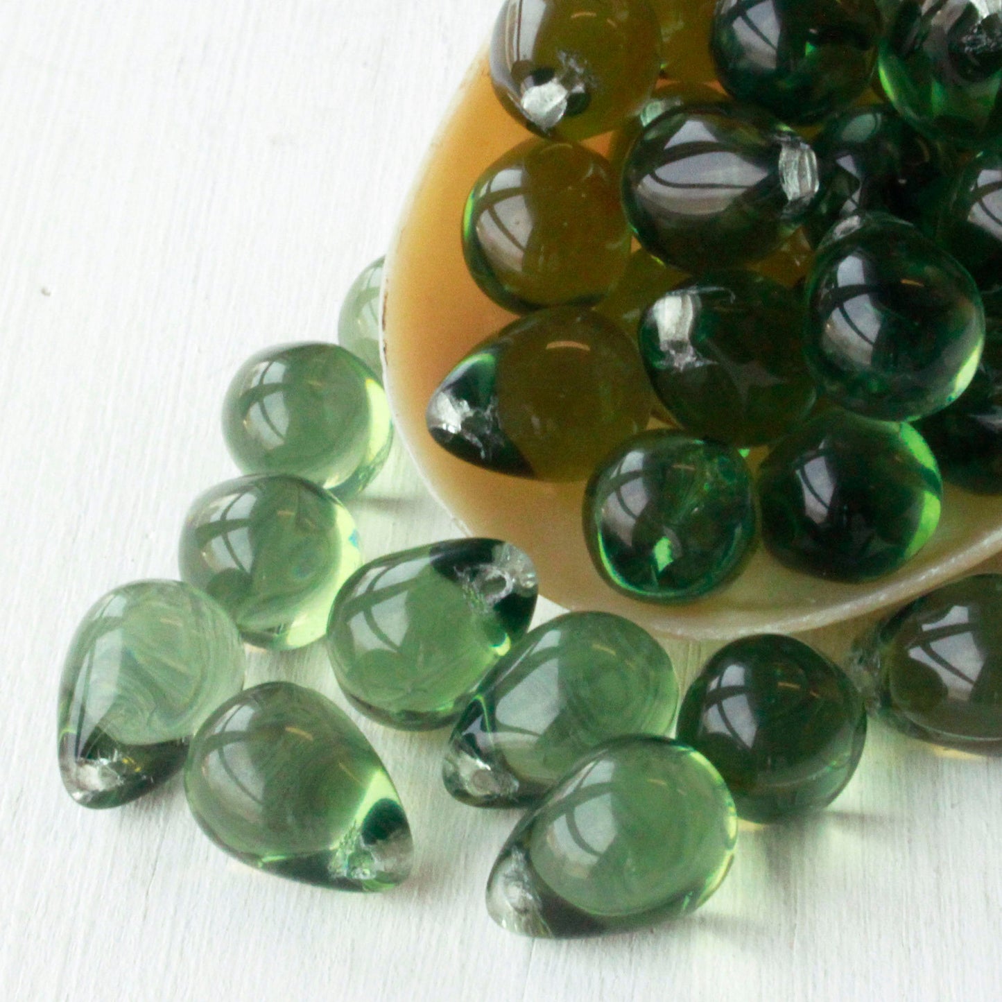 10x14mm Glass Teardrop Beads - Sage Green