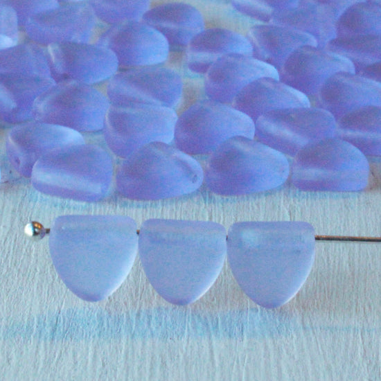 9mm Frosted Glass Triangle Drop Beads - Alexandrite Lavender - 30 Beads