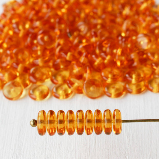 6mm Rondelle Beads - Light Amber - 100 Beads