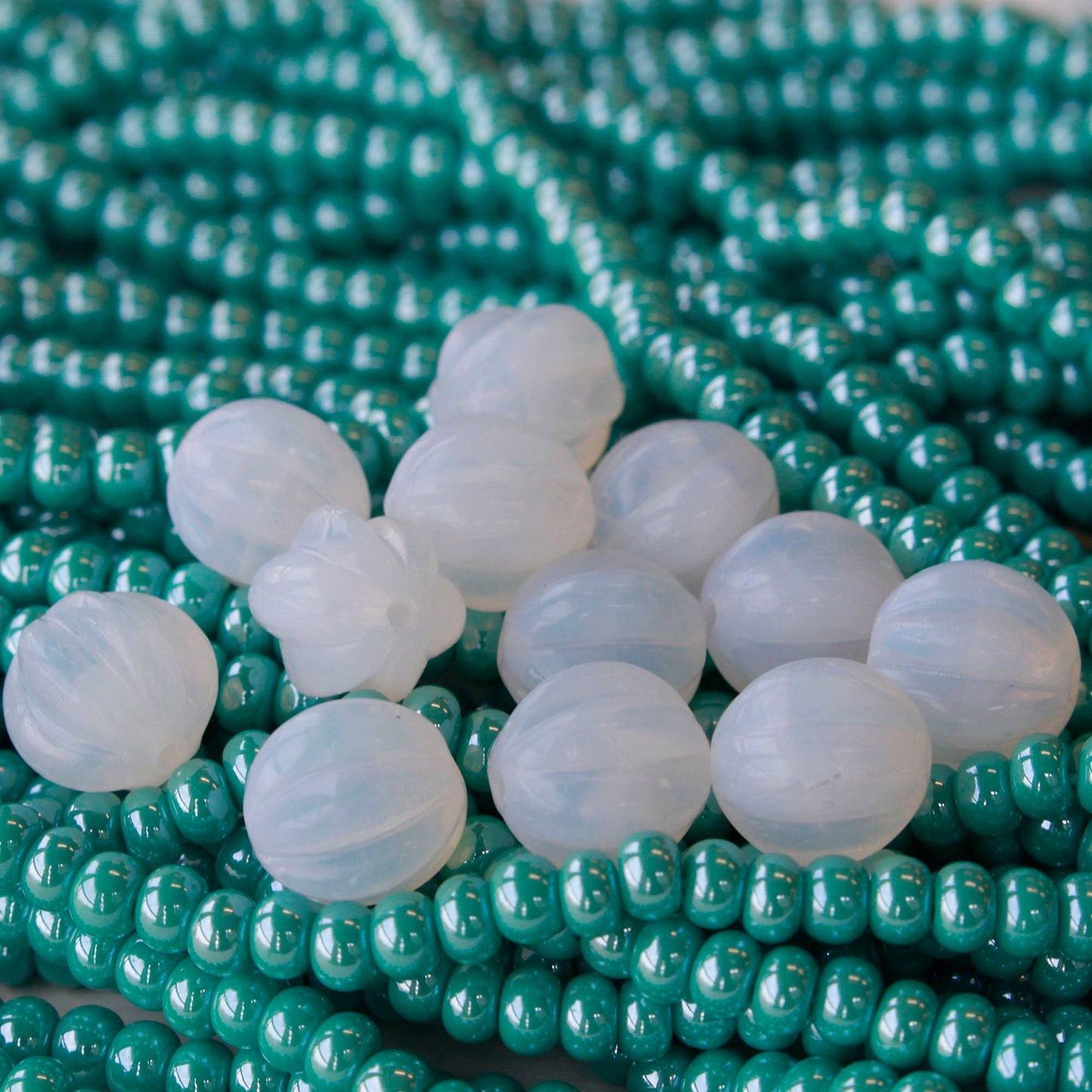 10mm Melon Beads - Moonstone Opaline - 24 Beads