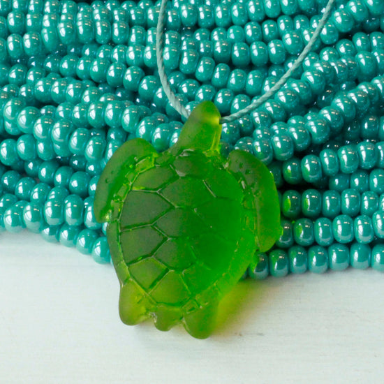 27x35mm Frosted Glass Turtle Pendant - Lime - 2 Beads