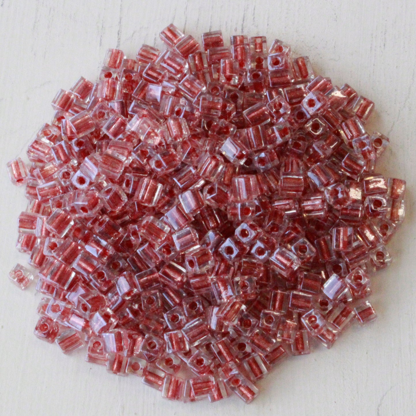 4mm Miyuki Cube Beads  - Antique Rose Lined Crystal