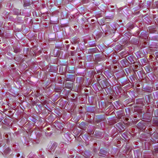 Load image into Gallery viewer, 4mm Miyuki Cube Beads  - Raspberry Lined Crystal AB
