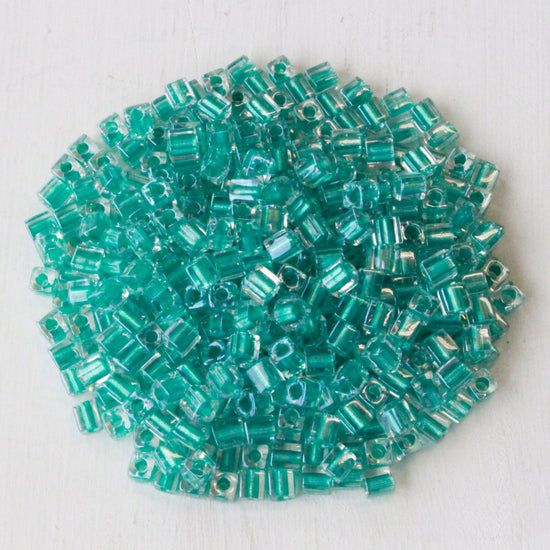 4mm Miyuki Cube Beads - Aqua Green Seafoam Lined Crystal