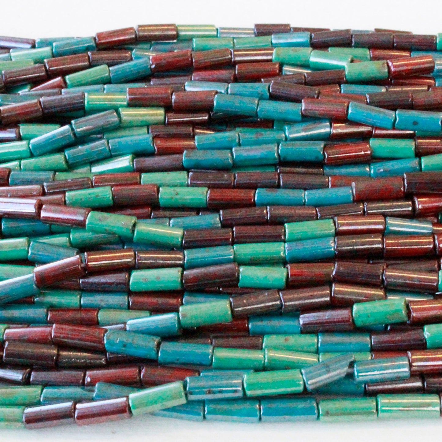 9x4mm Glass Tube Beads - Blue/Green/Red - 20 or 60 Inches