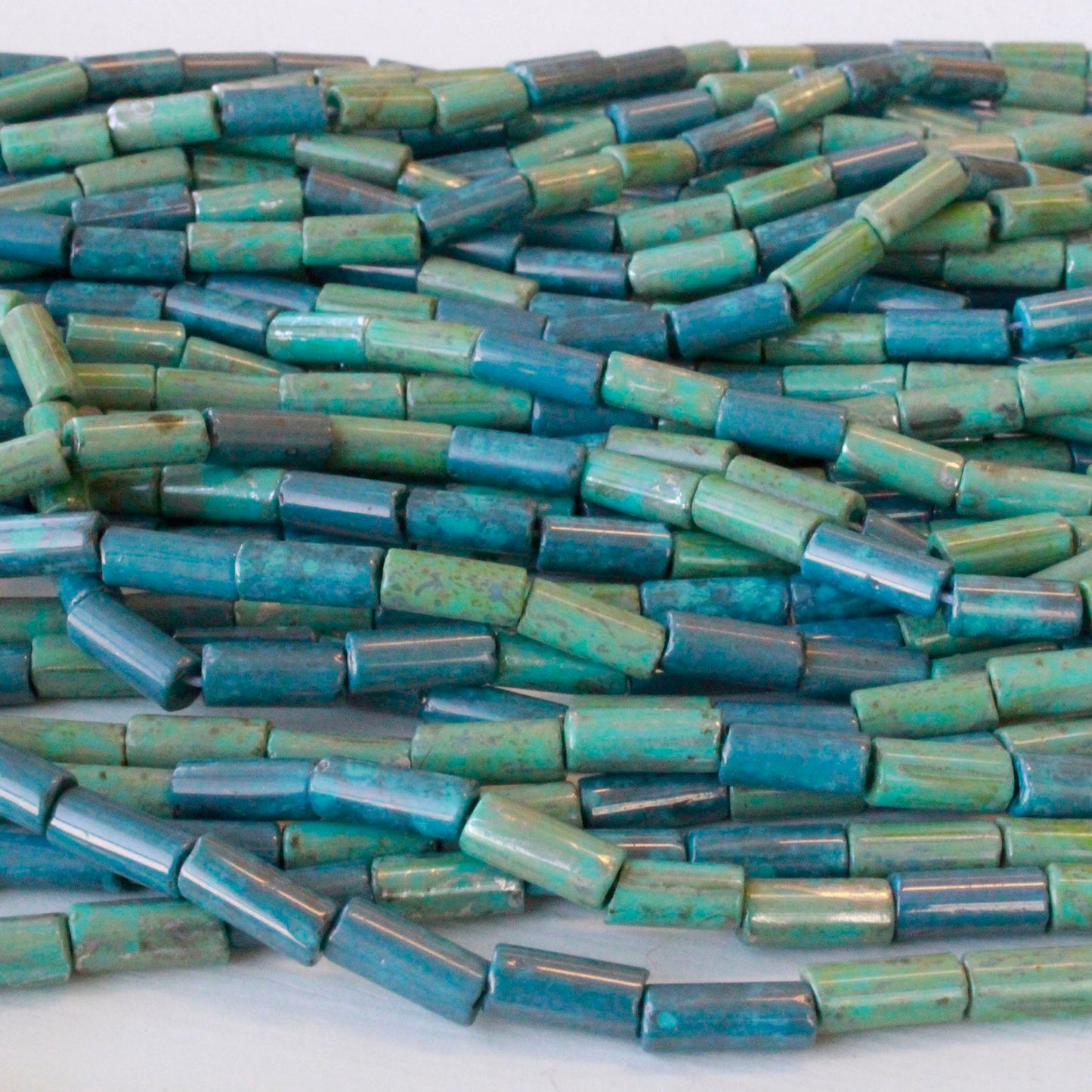 9x4mm Glass Tube Beads - Blue and Green - 20 or 60 Inches