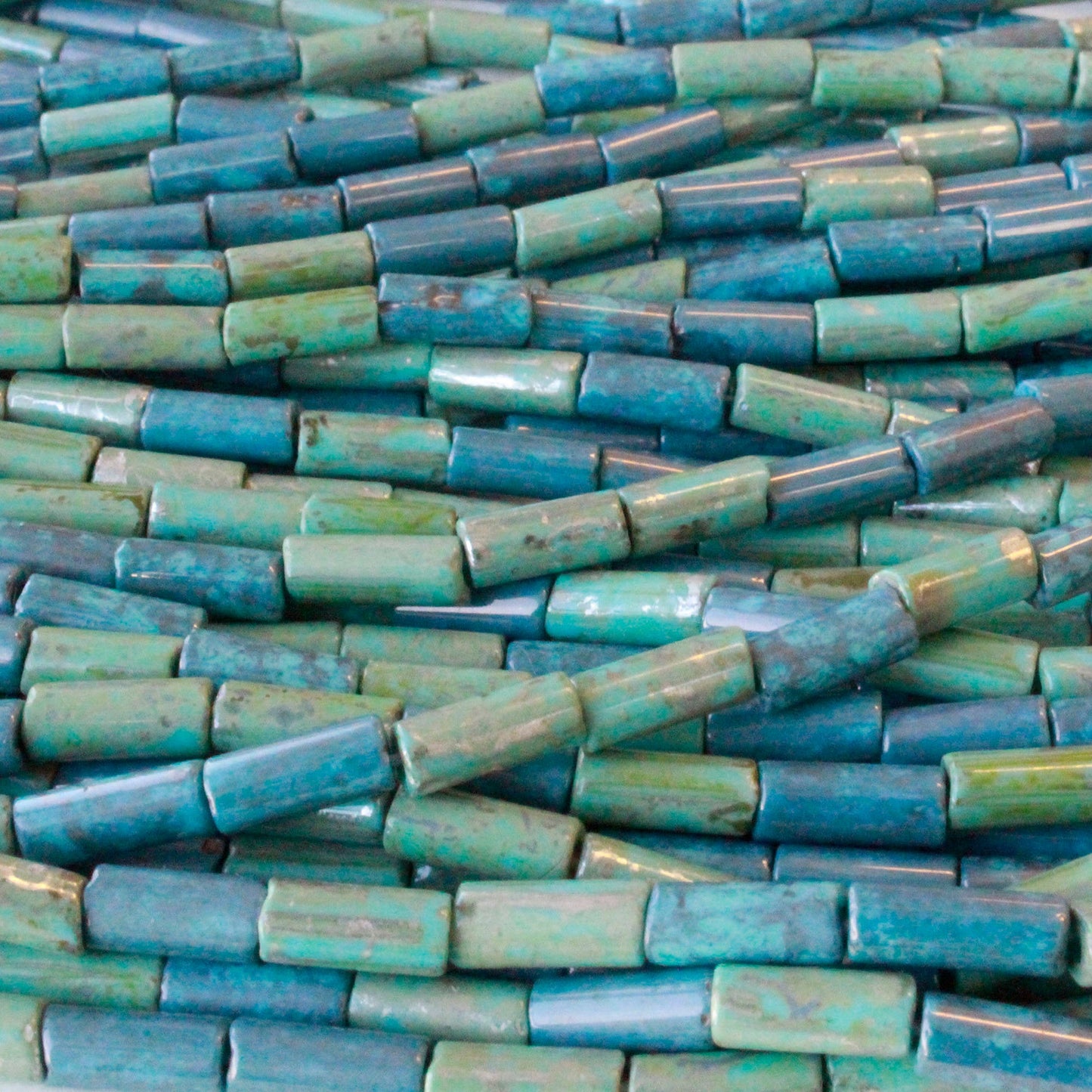 9x4mm Glass Tube Beads - Blue and Green - 20 or 60 Inches