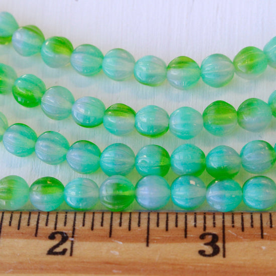 6mm Melon Beads - Aqua Peridot Marble - 20 Beads