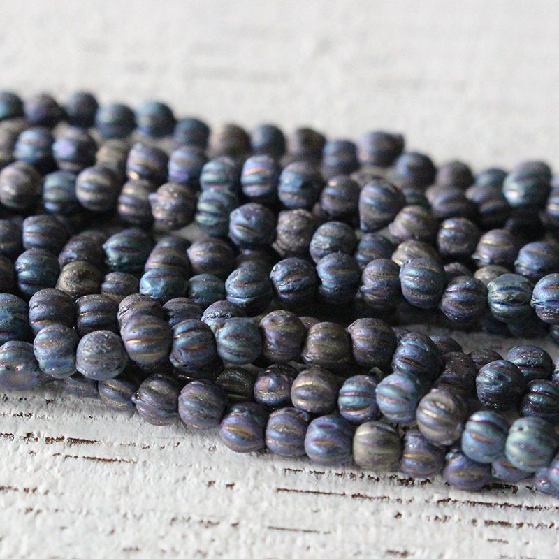 Load image into Gallery viewer, 3mm Melon Beads - Matte Blue Iris - 100 Beads
