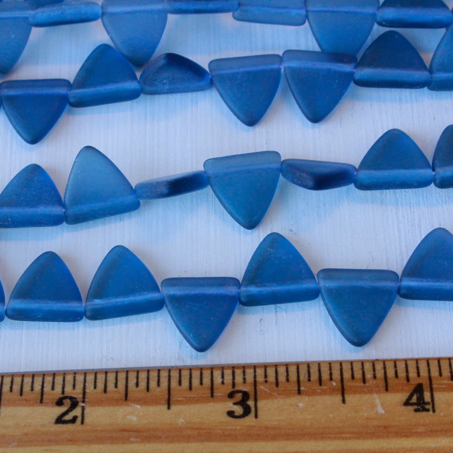 12mm Frosted Glass Triangle Drop Beads - Montana Blue - 30 Beads