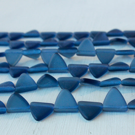 12mm Frosted Glass Triangle Drop Beads - Montana Blue - 30 Beads