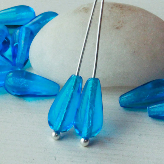 Load image into Gallery viewer, 6x12mm Long Drilled Drops - Deep Sea Aqua - 20 Beads
