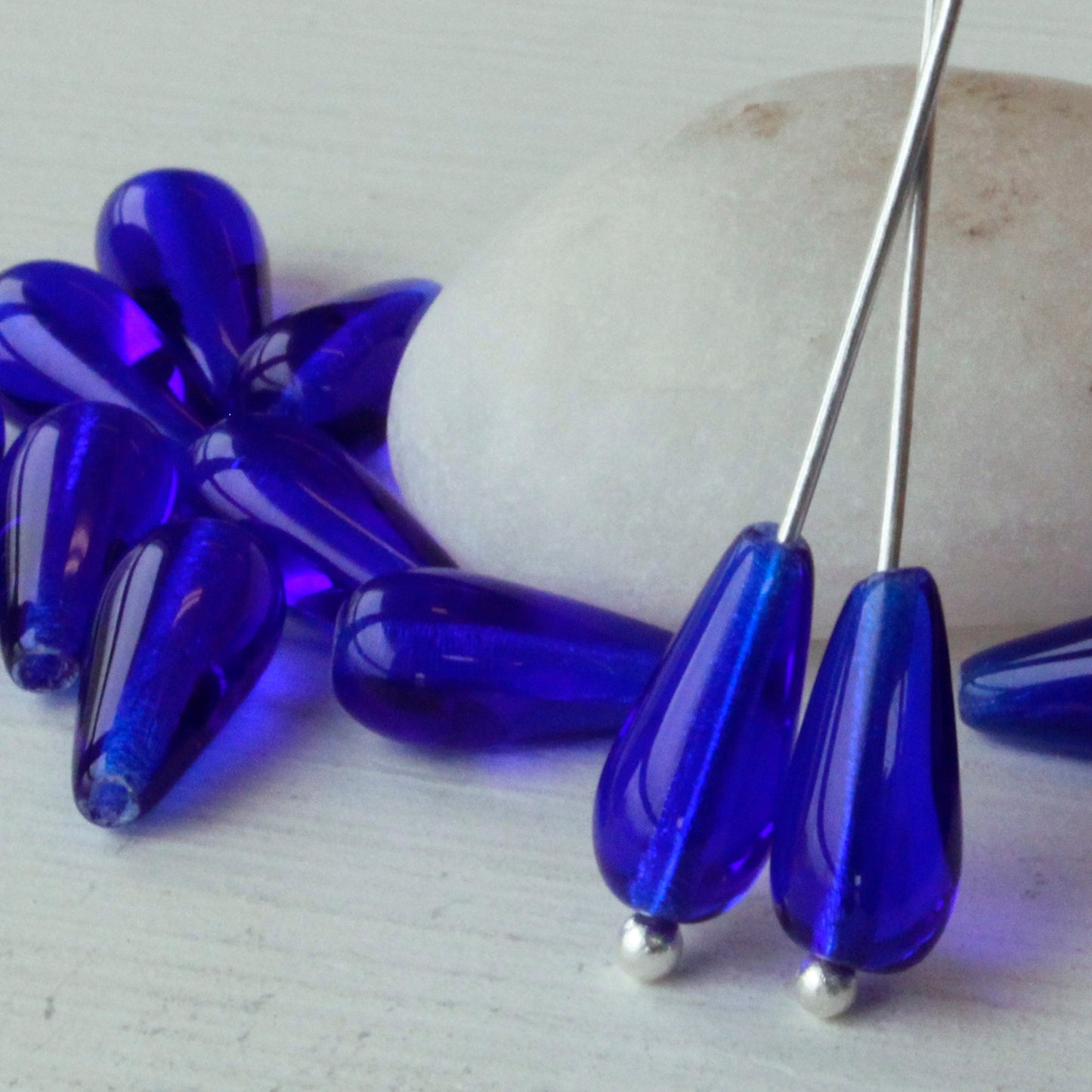 6x12mm Long Drilled Drops - Royal Blue - 20 Beads