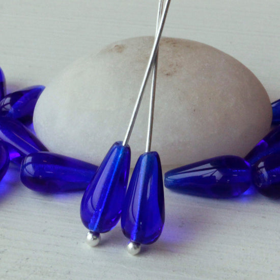 6x12mm Long Drilled Drops - Royal Blue - 20 Beads