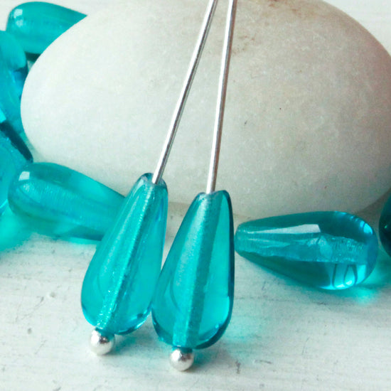 Load image into Gallery viewer, 6x12mm Long Drilled Drops - Teal - 20 Beads
