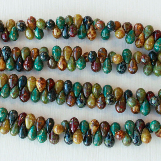 6x9mm Glass Teardrop Beads - Picasso Mix - 50 beads