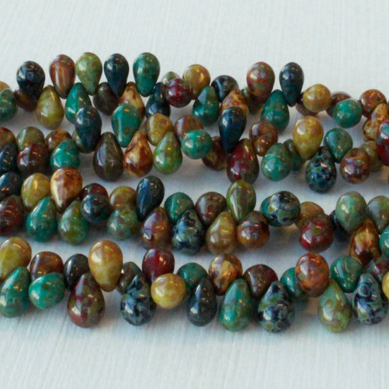 Load image into Gallery viewer, 6x9mm Glass Teardrop Beads - Picasso Mix - 50 beads
