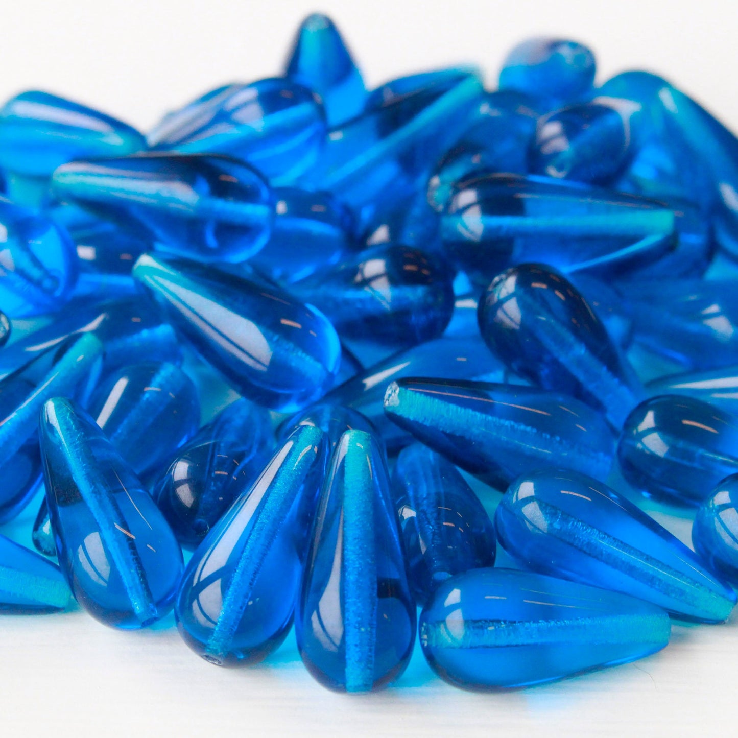 9x20mm Glass Teardrop Beads - Capri Blue - 20 Beads